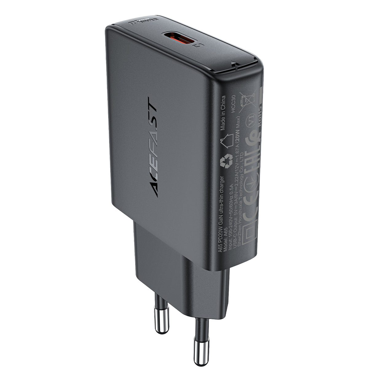 Carregador de rede Acefast A65 PD 20W GaN USB-C - preto