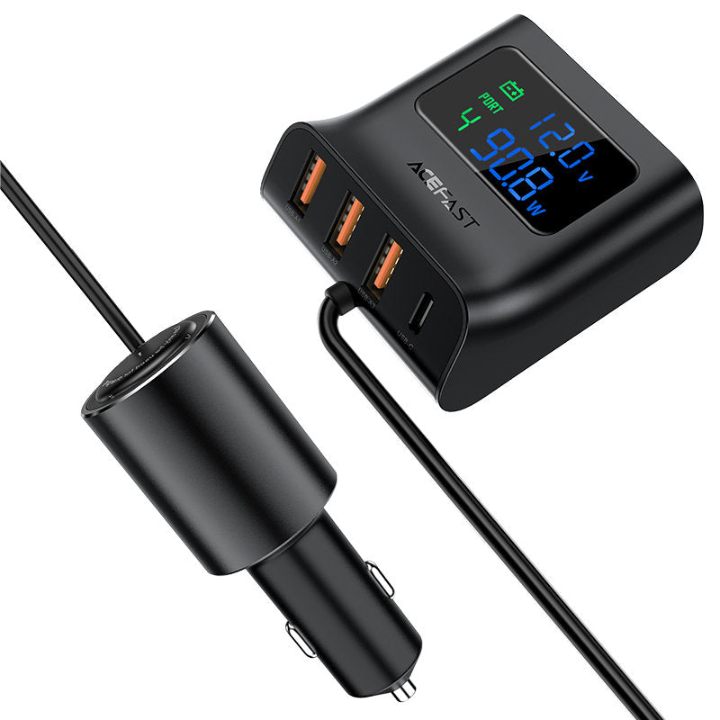 Acefast Carregador de carro 90W USB Tipo C / 3x USB / entrada para isqueiro, PPS, PD3.0, QC3.0, AFC, FCP estação de carregamento preto (B8 preto)