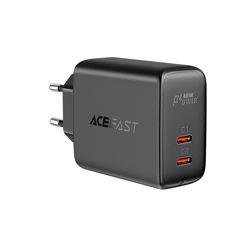 Carregador de rede Acefast 2x USB Tipo C 40W, PPS, PD, QC 3.0, AFC, FCP preto (A9 preto)
