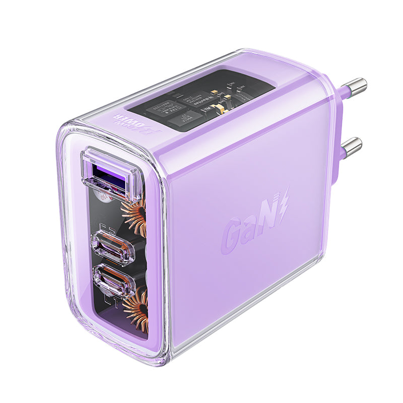 Acefast Carregador GaN 65W 3 portas (1xUSB, 2xUSB C) roxo (A45)