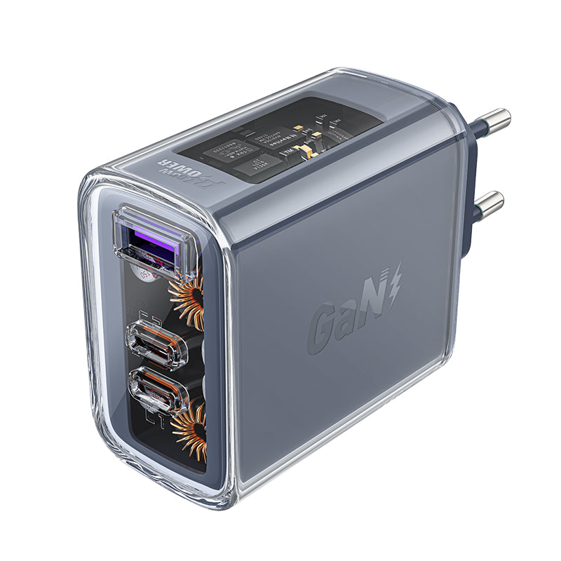 Acefast Carregador GaN 65W 3 portas (1xUSB, 2xUSB C) cinza (A45)