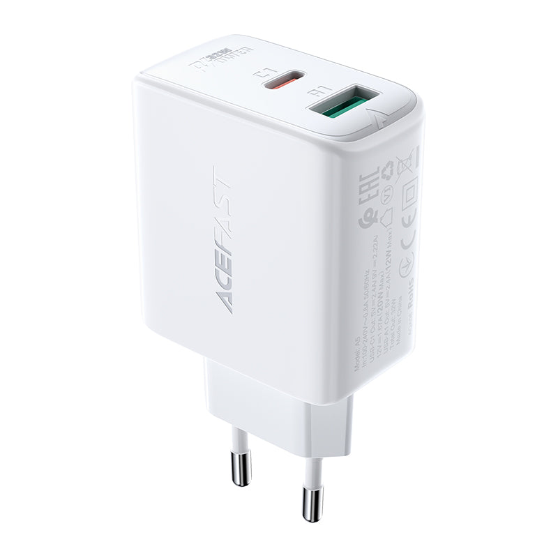 Acefast Carregador de Rede USB Tipo C / USB 32W, PPS, PD, QC 3.0, AFC, FCP branco (A5 branco)