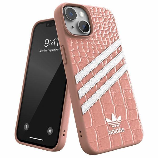 Estojo Adidas OR Samba Alligator para iPhone 14 - rosa e branco