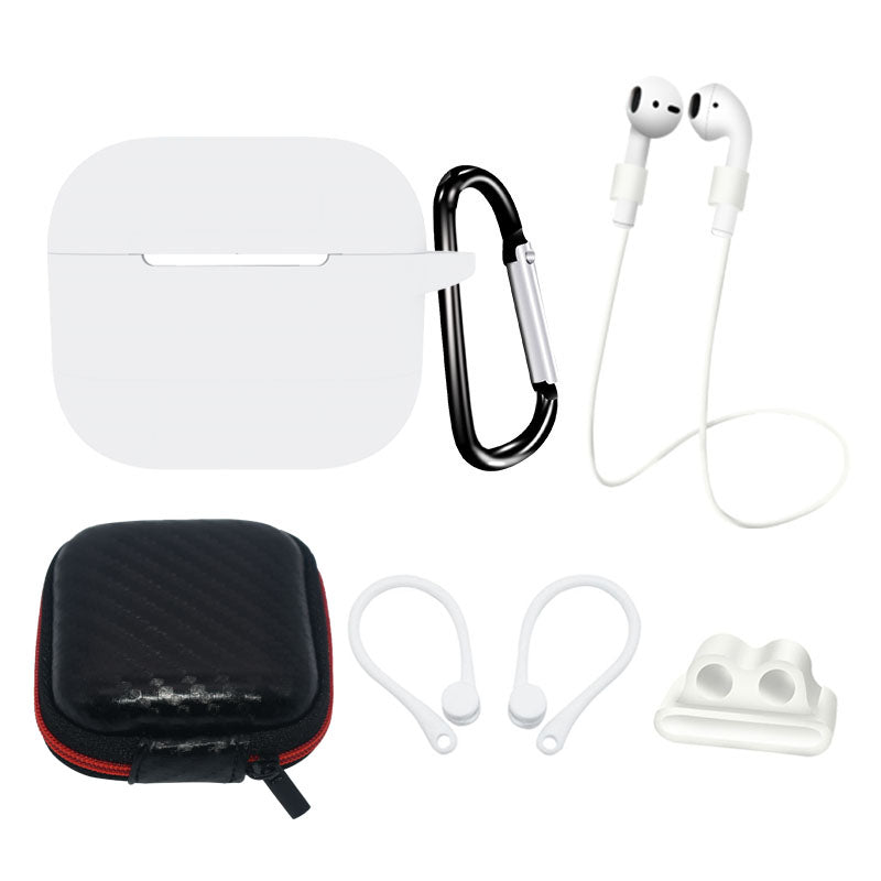 Kit de capa de silicone para AirPods 3 + estojo / gancho de orelha / alça de pescoço / suporte para pulseira de relógio / mosquetão - branco
