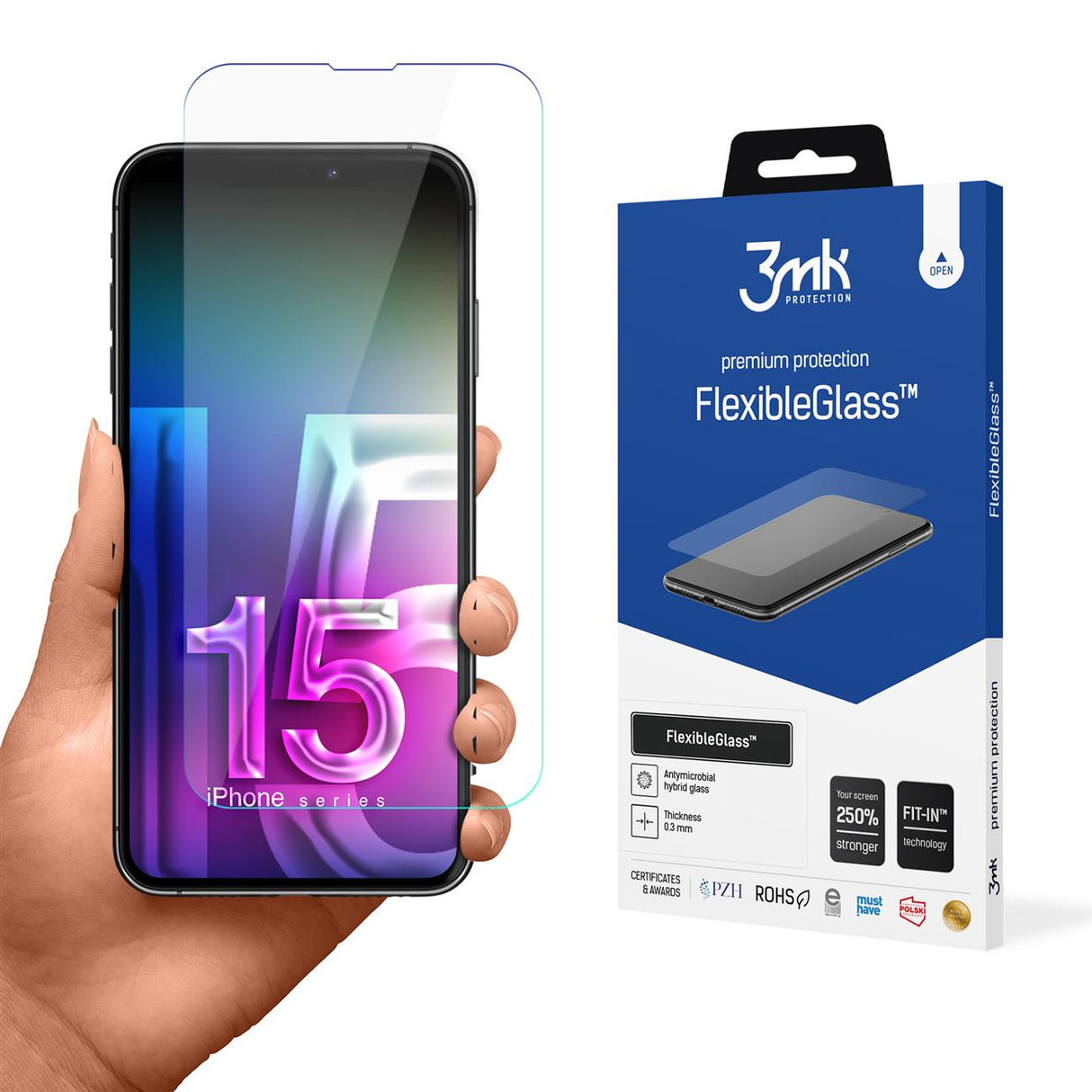 Vidro híbrido 3mk FlexibleGlass™ para iPhone 15 Pro Max