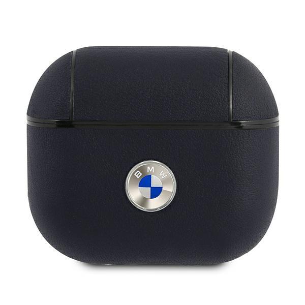 Etui BMW em Couro Legítimo com Logo Prateado para AirPods 3 - na cor azul-marinho