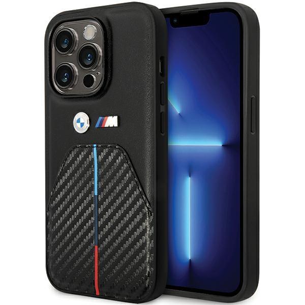 Capa BMW Stamped Tricolor Stripe para iPhone 14 Pro - preta