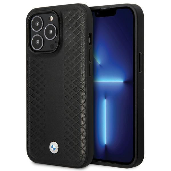 Capa BMW Leather Diamond Pattern para iPhone 14 Pro - preta