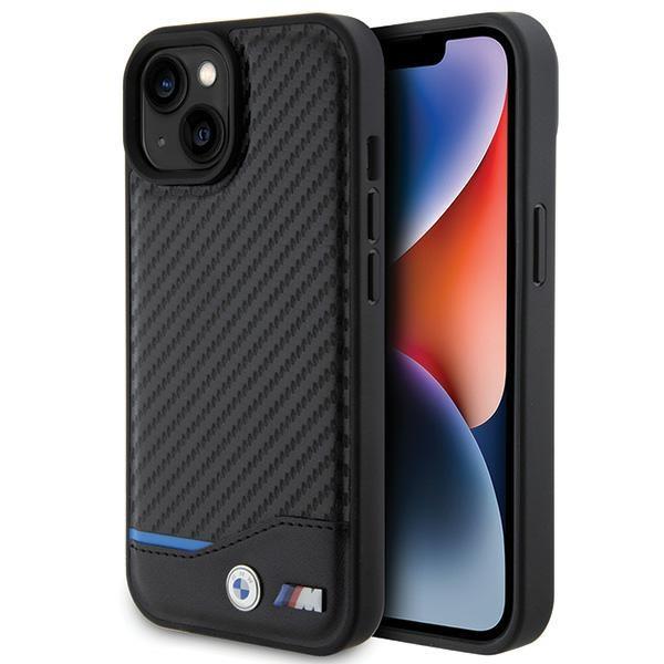 Estojo BMW Leather Carbon para iPhone 15 - preto