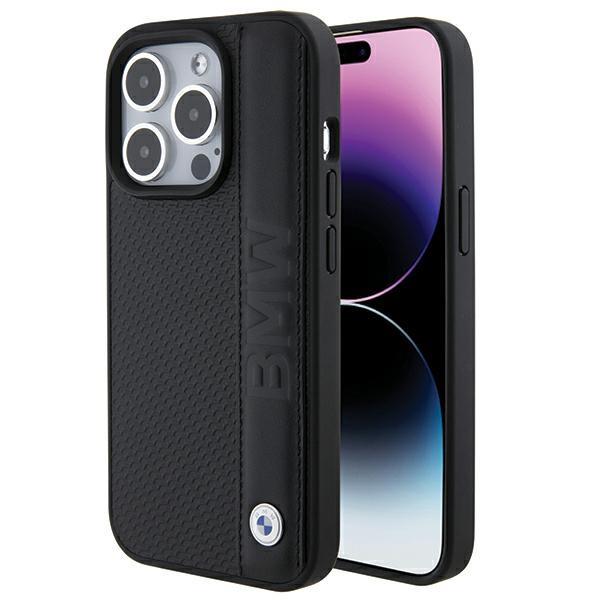 Capa BMW em Couro Texturizado & Listrada para iPhone 15 Pro - preta