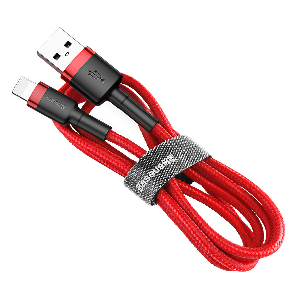 Baseus Cafule Cable cabo de nylon resistente USB / Lightning QC3.0 2.4A 0,5M preto-vermelho (CALKLF-A19)