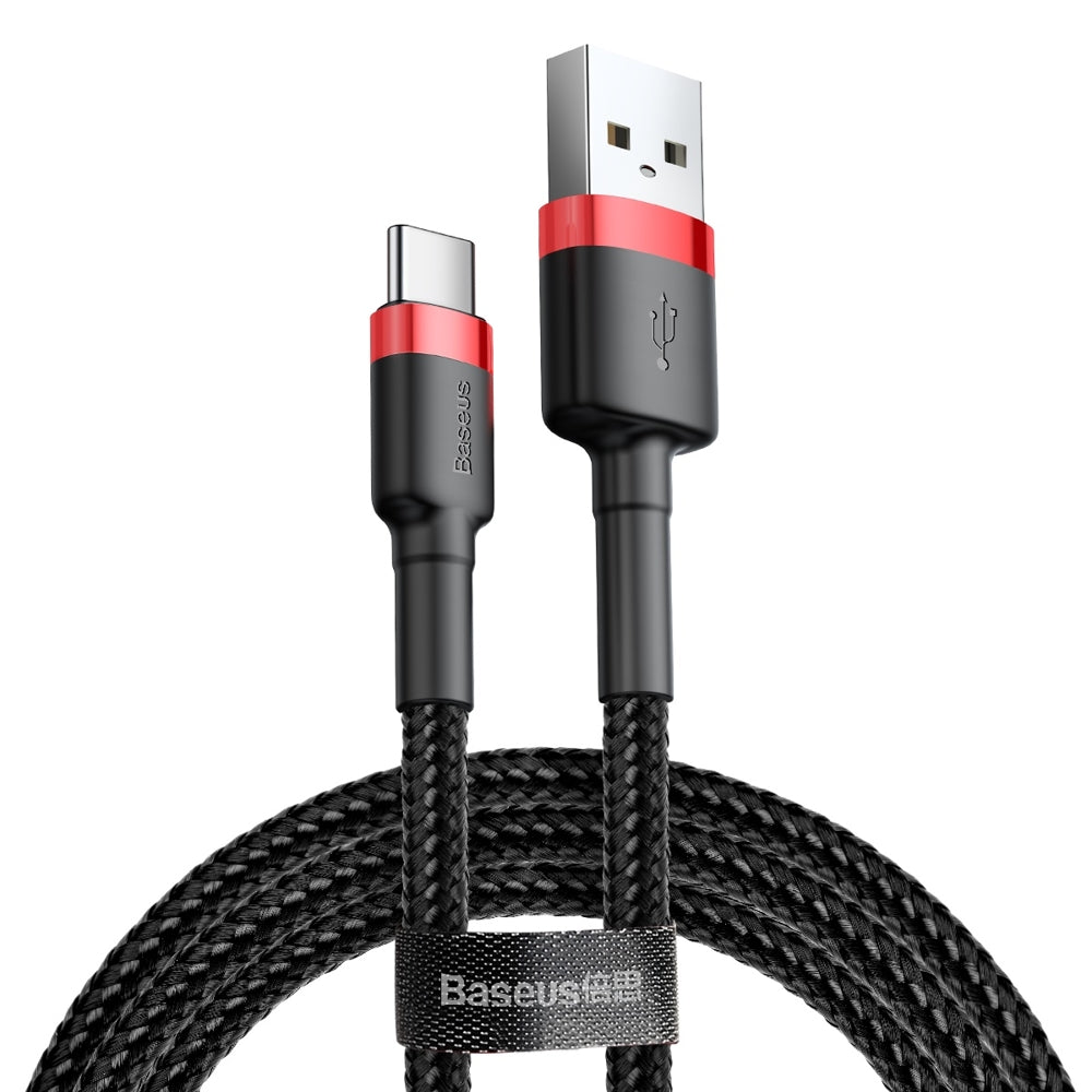 Baseus Cafule Cable cabo de nylon resistente USB / USB-C QC3.0 3A 1M preto-cinza (CATKLF-BG1)