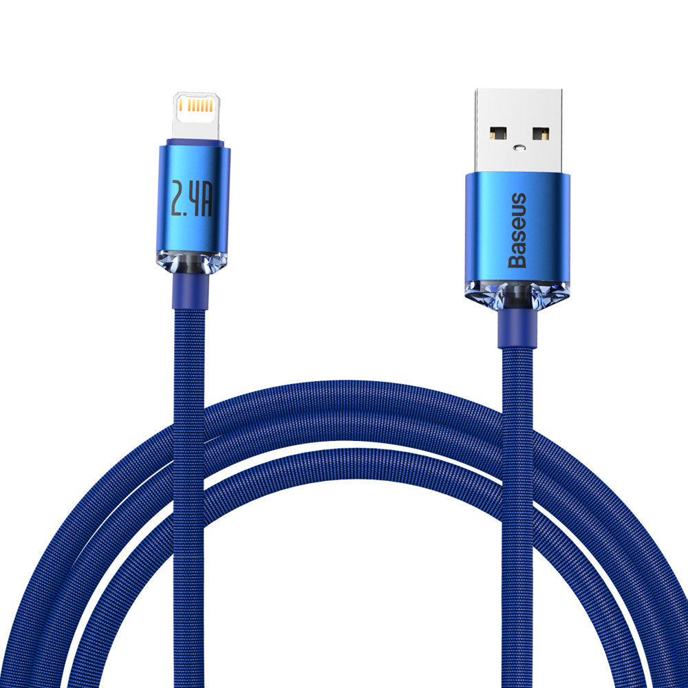 Série Baseus Crystal Shine cabo USB para carregamento rápido e transferência de dados USB Tipo A - Lightning 2,4A 2m azul (CAJY000103)