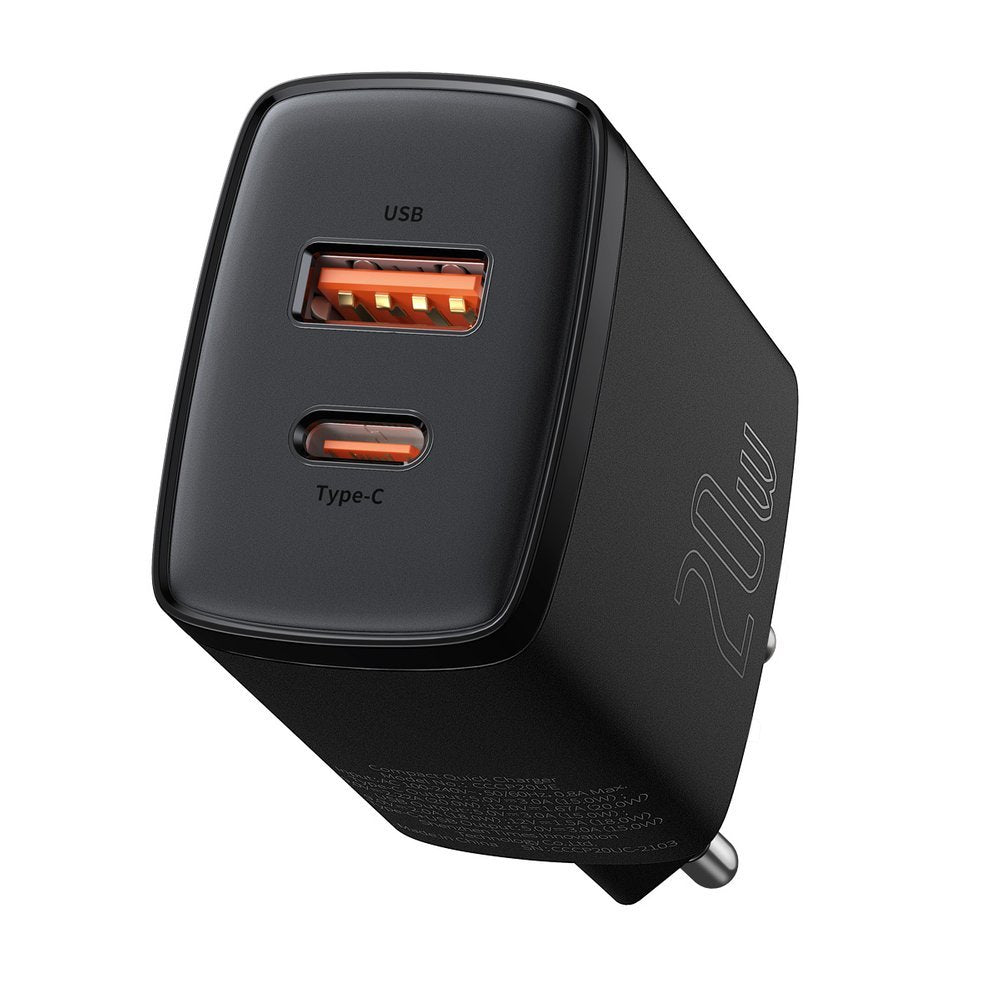 Baseus Compact carregador de rede rápido USB / USB Tipo C 20W 3A Power Delivery Quick Charge 3.0 preto (CCXJ-B01)