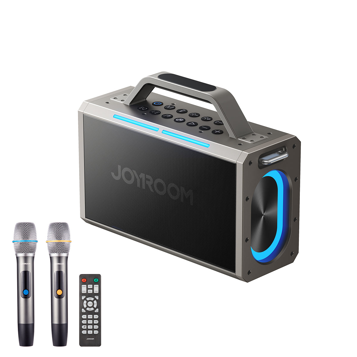 Caixa de som sem fio Joyroom Pies Series JR-MW03 para karaokê com 2 microfones e controle remoto - preto