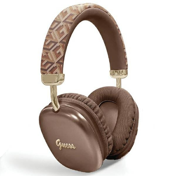 Fones de ouvido Bluetooth Guess GCube com logo metálico script - castanho