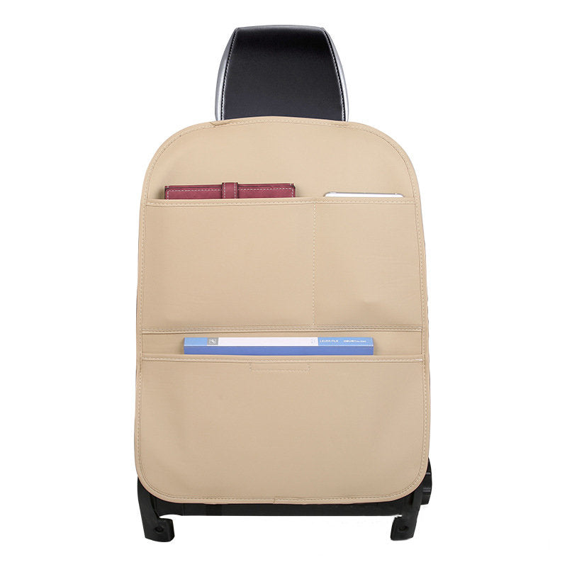 Organizador automotivo para assento de carro, protetor de assento, capa de assento para carro na cor bege.