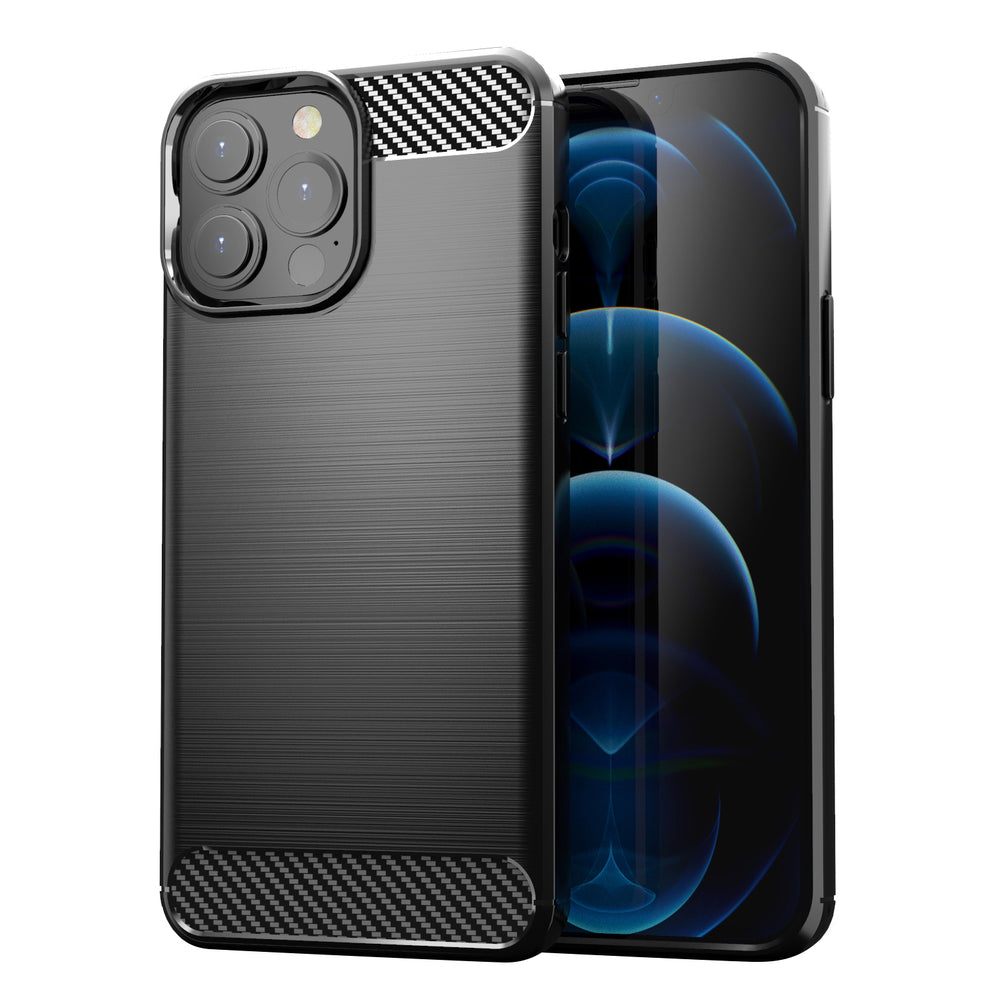 Capa flexível Carbon Case para iPhone 13 Pro na cor preta.