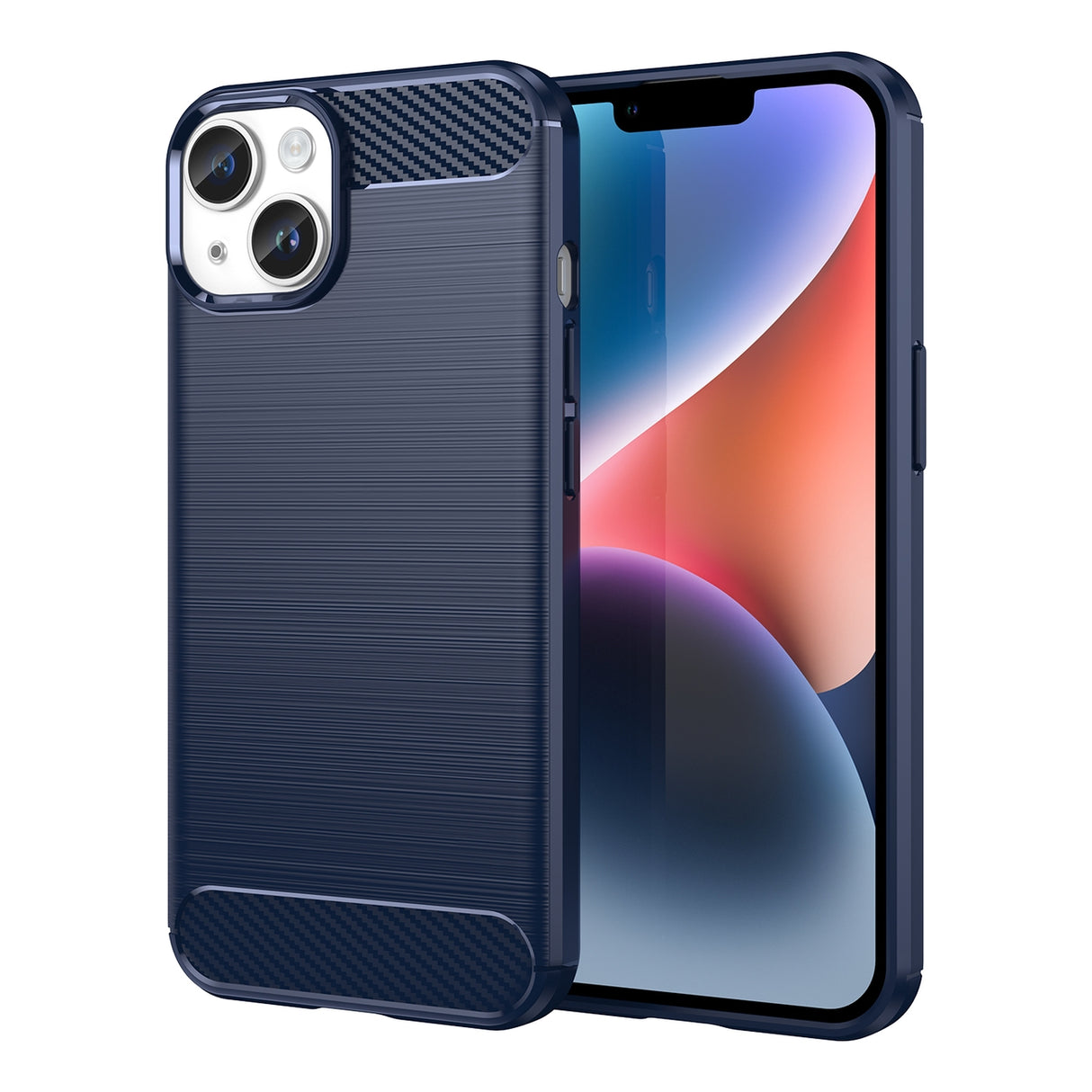 Capa Carbon Case para iPhone 14 em gel flexível, cobertura traseira azul.