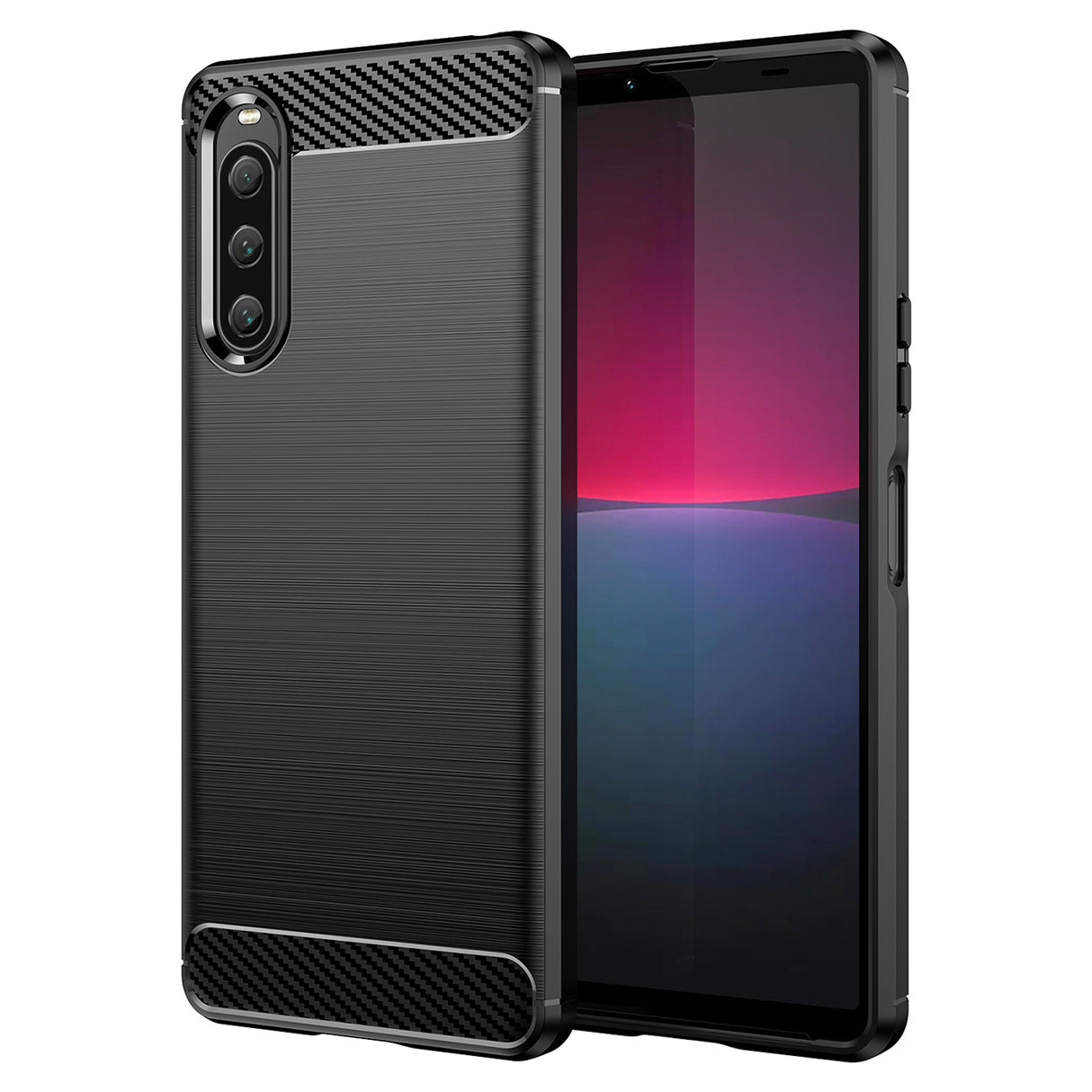Capa de Carbono para Sony Xperia 10 V, capa protetora de silicone flexível e carbono na cor preta.