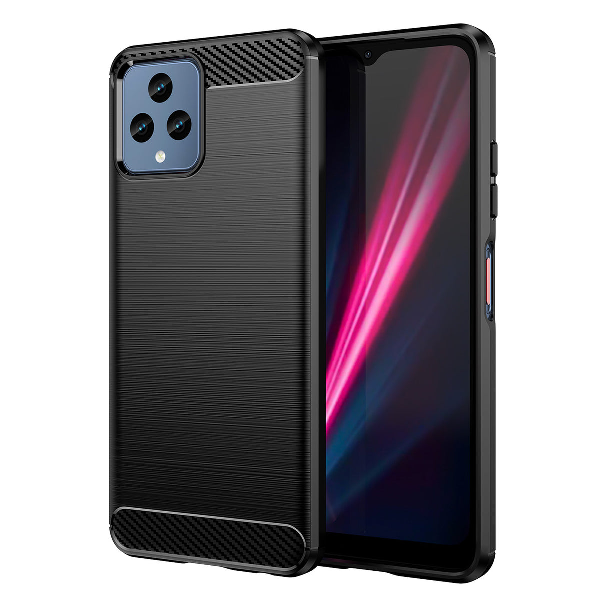 Capa de Carbono Case para T-Mobile Revvl 6 5G, capa protetora de silicone flexível e carbono na cor preta