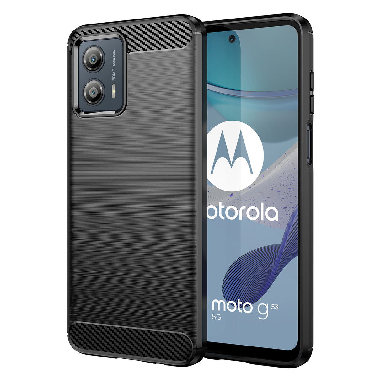 Capa de Carbono Case para Motorola Moto G53 em Silicone Flexível Preto