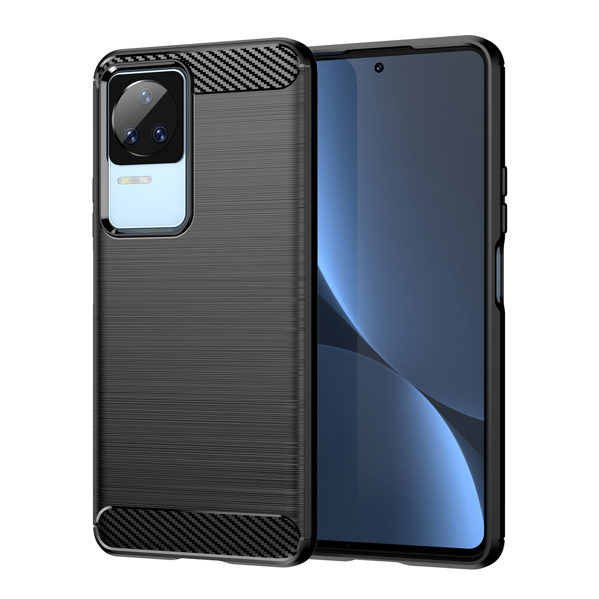 Capa de Carbono para Xiaomi Poco F4 5G, capa protetora de silicone flexível e carbono na cor preta.