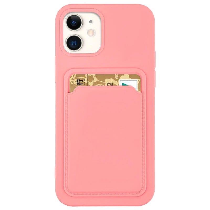 Capa de Cartão de Silicone com Bolso para Cartões e Documentos para Samsung Galaxy S21+ 5G (S21 Plus 5G) cor-de-rosa