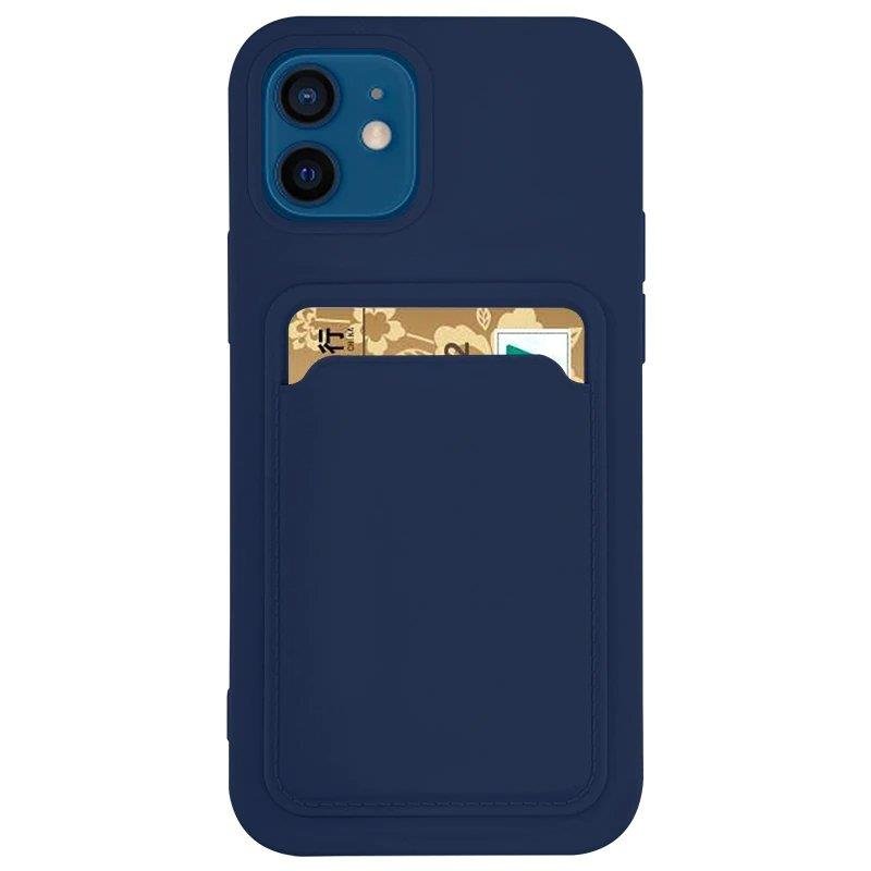 Capa de Cartão de Silicone, estojo carteira com bolso para cartão e documentos para Xiaomi Redmi Note 10 / Redmi Note 10S na cor azul marinho