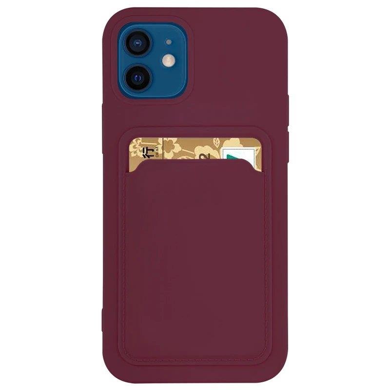 Caso de Cartão, capa de silicone com bolso para cartões e documentos para iPhone 11 Pro Max na cor bordô