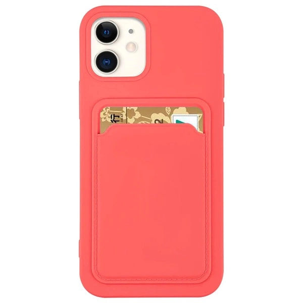 Capa de silicone Card Case com bolso para cartão para iPhone 12 Pro - coral