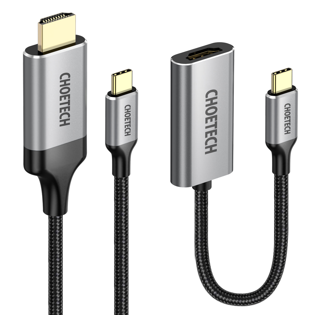 Choetech conjunto de adaptador HUB USB Tipo C para HDMI 2.0 (3840 x 2160 @ 60Hz) cinza (HUB-H12) + cabo USB Tipo C para HDMI (3840 x 2160 @ 60Hz) 2m cinza (CH0021)