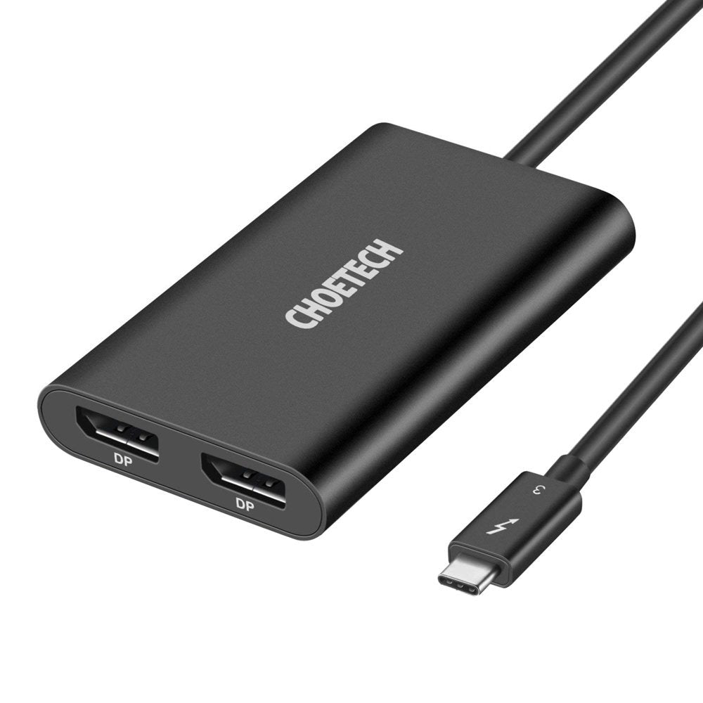 Adaptador Choetech, hub de transição USB Tipo C Thunderbolt 3 (40Gbps) - 2x DisplayPort 4K 60Hz preto (HUB-D03)