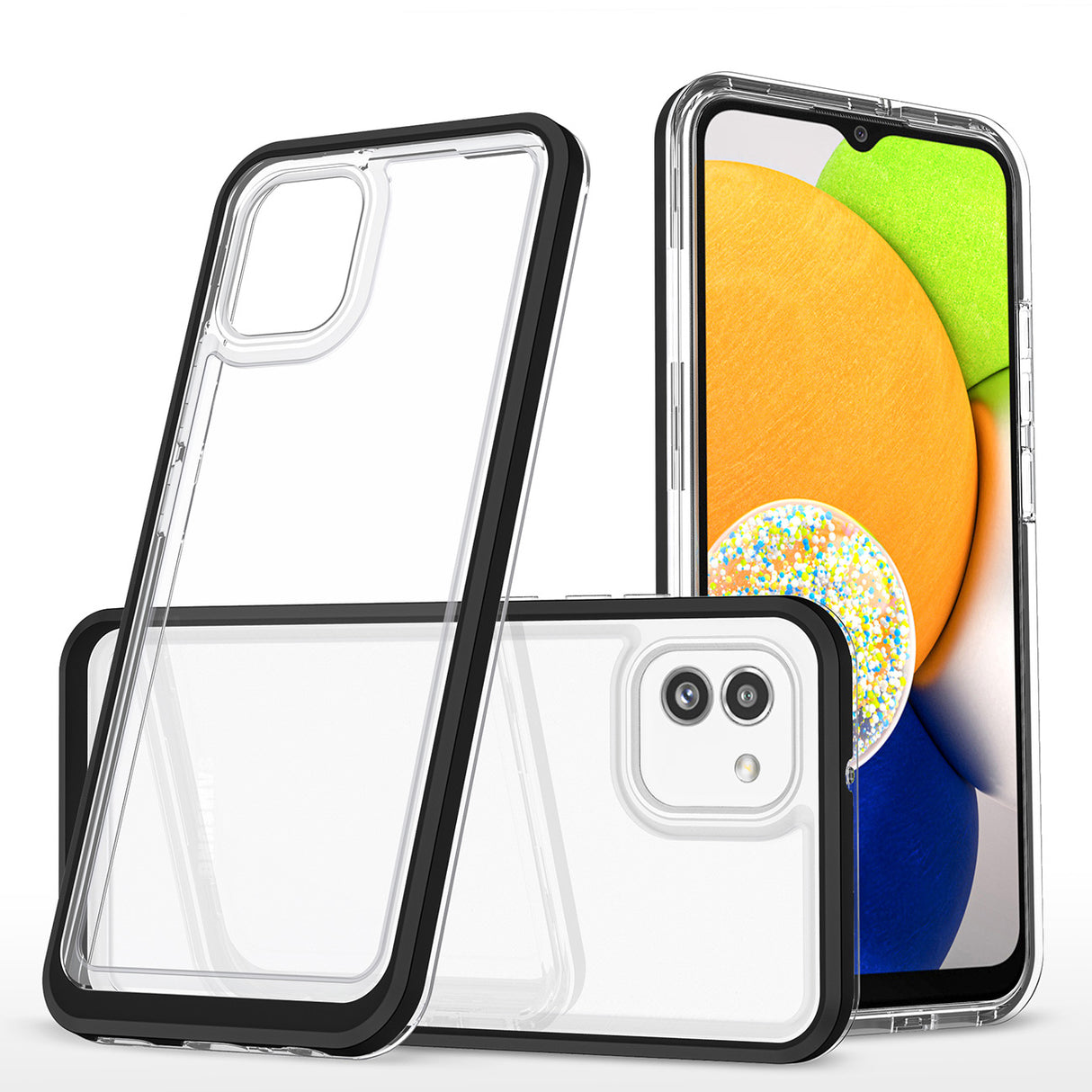 Capa de silicone 3 em 1 transparente com moldura preta para Samsung Galaxy A03