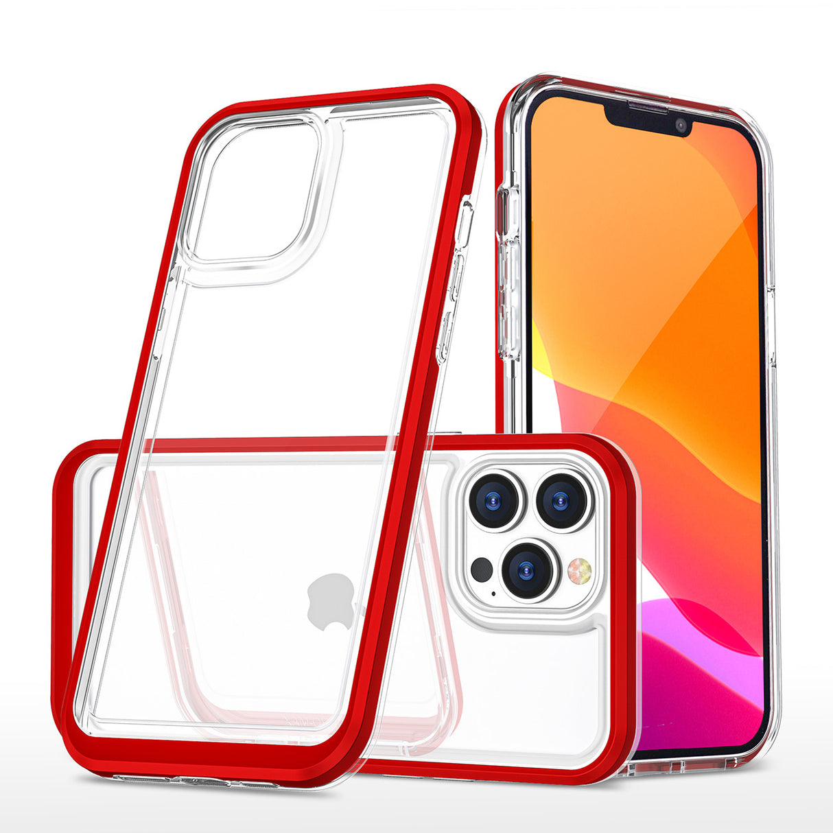 Capa de silicone Clear 3in1 para iPhone 14 Pro com moldura vermelha