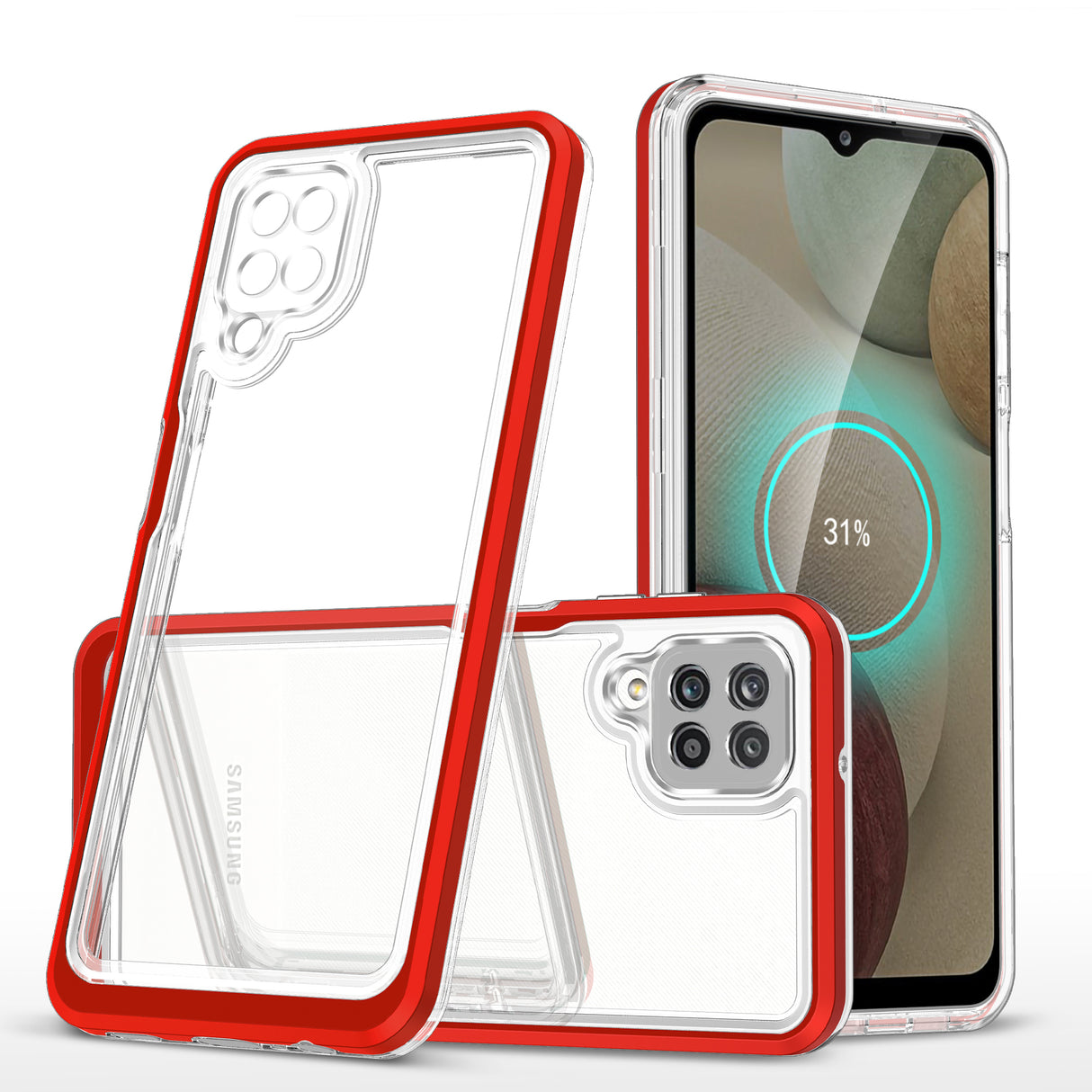 Capa protetora de gel 3 em 1 transparente com moldura vermelha para Samsung Galaxy A12 5G