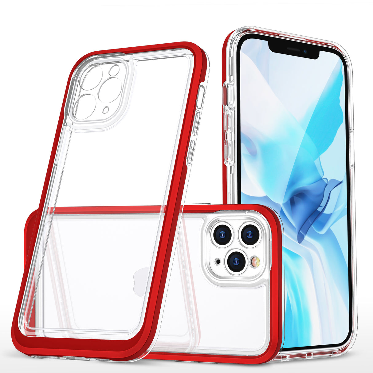 Capa gel 3 em 1 transparente para iPhone 11 Pro Max com moldura vermelha