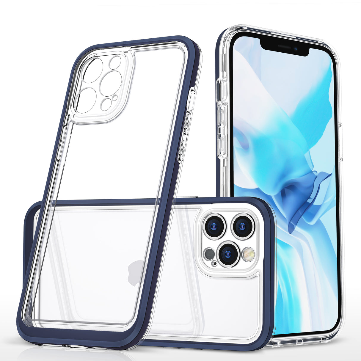 Capa gel 3 em 1 transparente para iPhone 12 Pro Max com moldura azul