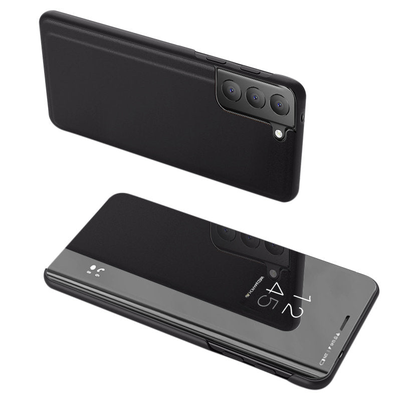 Eco Leather View Case elegante estojo com aba e função de suporte para Samsung Galaxy S21 FE preto