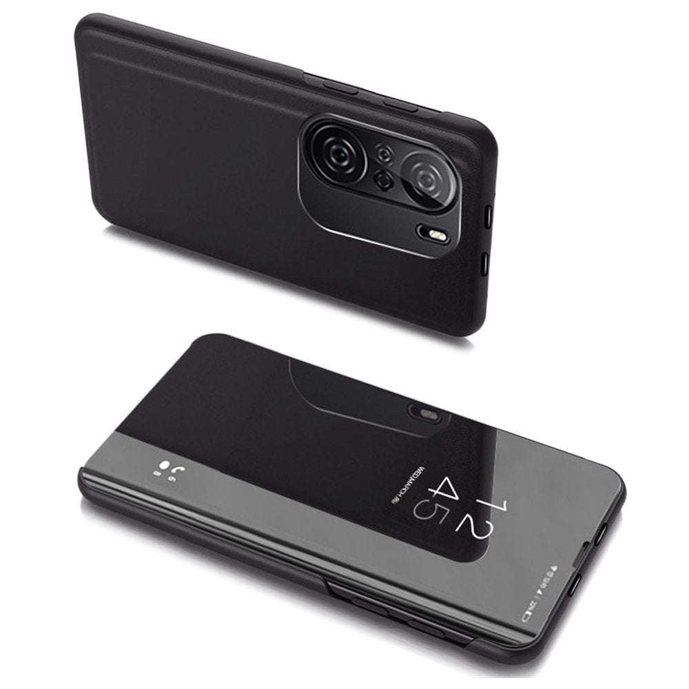 Capa de visualização em couro ecológico elegante com aba e função de suporte para Xiaomi Redmi K40 Pro+ / K40 Pro / K40 / Poco F3 vermelho