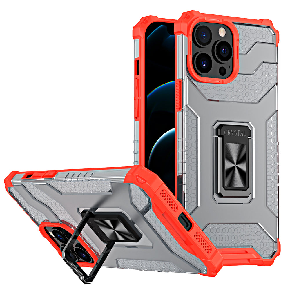 Crystal Ring Case capa híbrida robusta + suporte magnético para iPhone 12 Pro vermelho