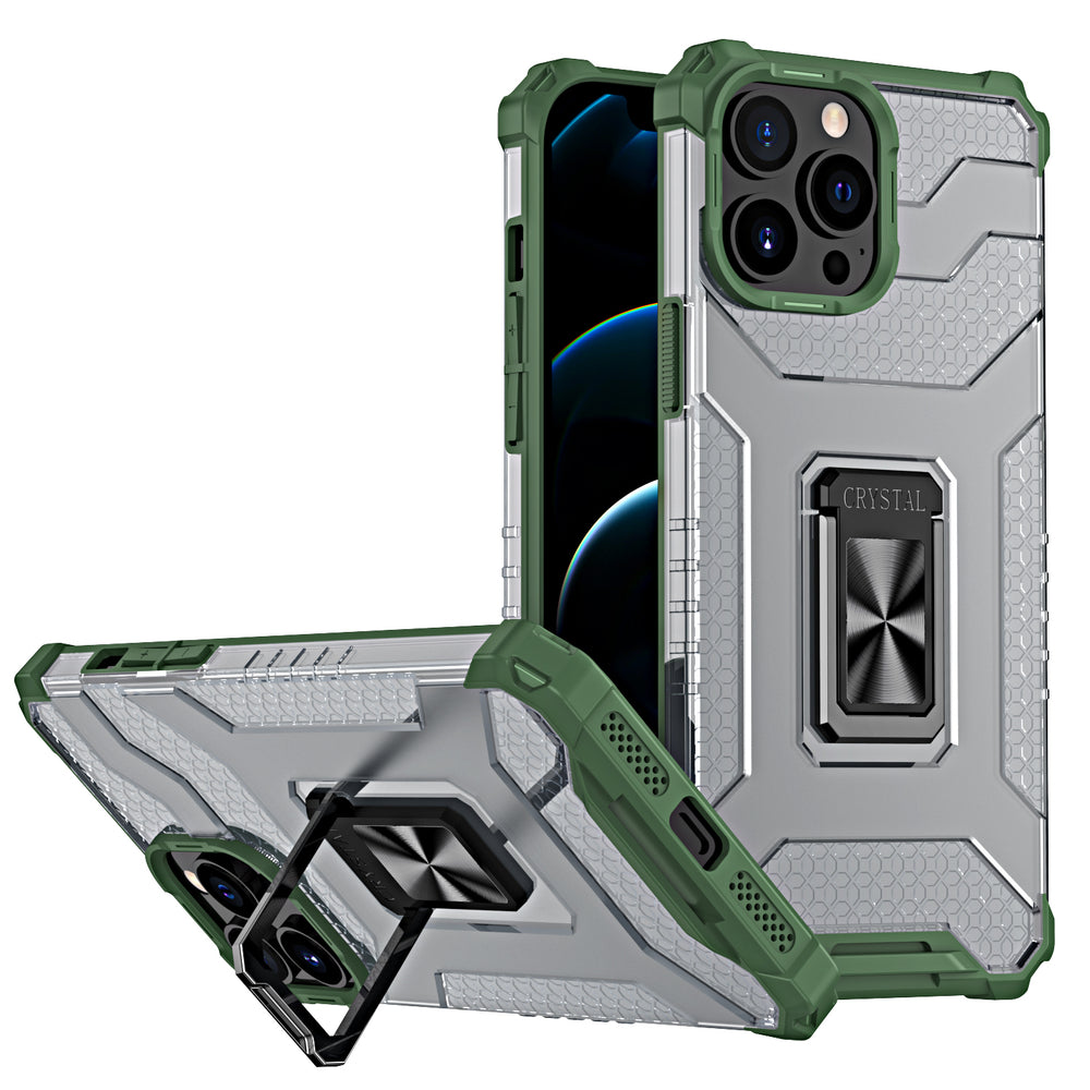 Capa Crystal Ring Case híbrida e resistente com suporte magnético para iPhone 13 Pro Max verde