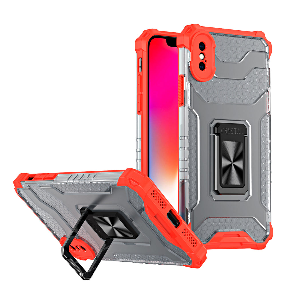 Caso de Anel de Cristal capa híbrida robusta + suporte magnético para iPhone XS Max vermelho