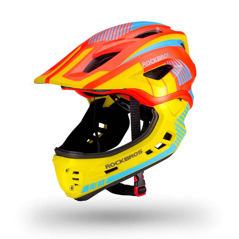 Capacete infantil de bicicleta Rockbros TT-32SOYB-S com queixeira removível, tamanho S - amarelo-laranja.