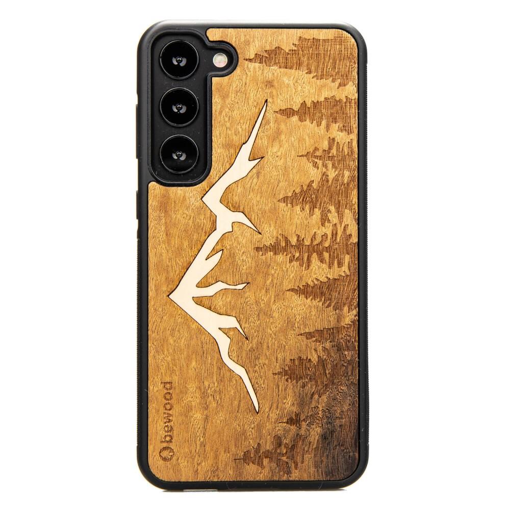 Estojo de madeira para Samsung Galaxy S23 Plus Bewood Imbuia Montanhas