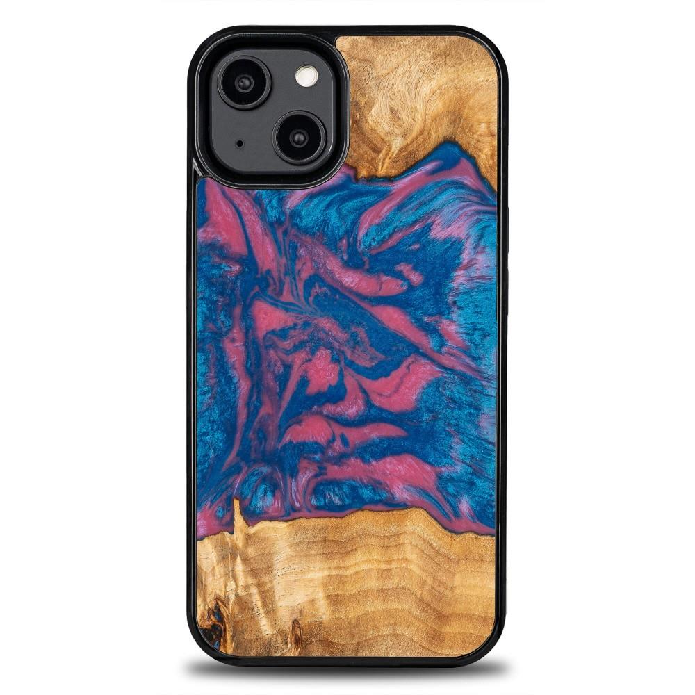 Capa para iPhone 15 Bewood Unique Vegas em madeira e resina - rosa e azul