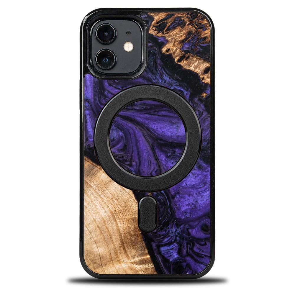Capa para iPhone 12/12 Pro MagSafe Bewood Unique Violet em madeira e resina - violeta e preta