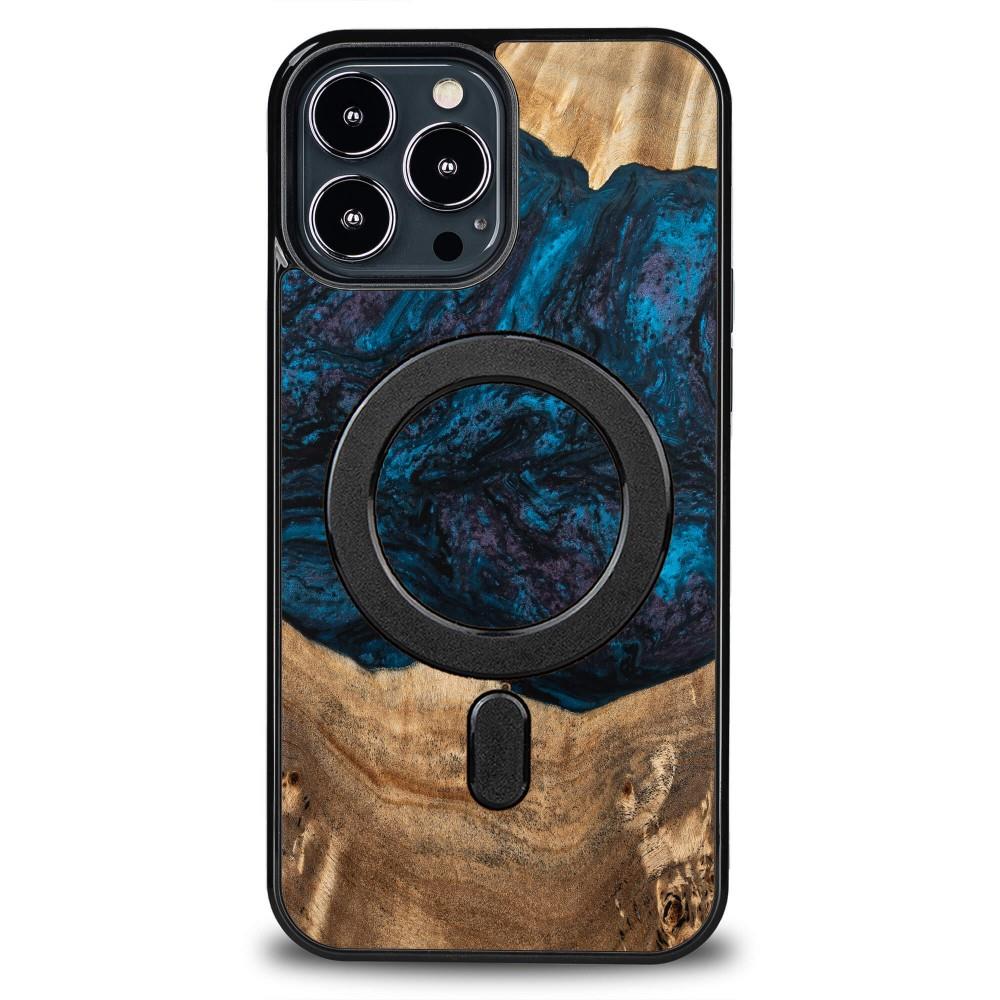 Capa para iPhone 13 Pro Max MagSafe Bewood Unique Neptun em madeira e resina - azul-marinho e preto