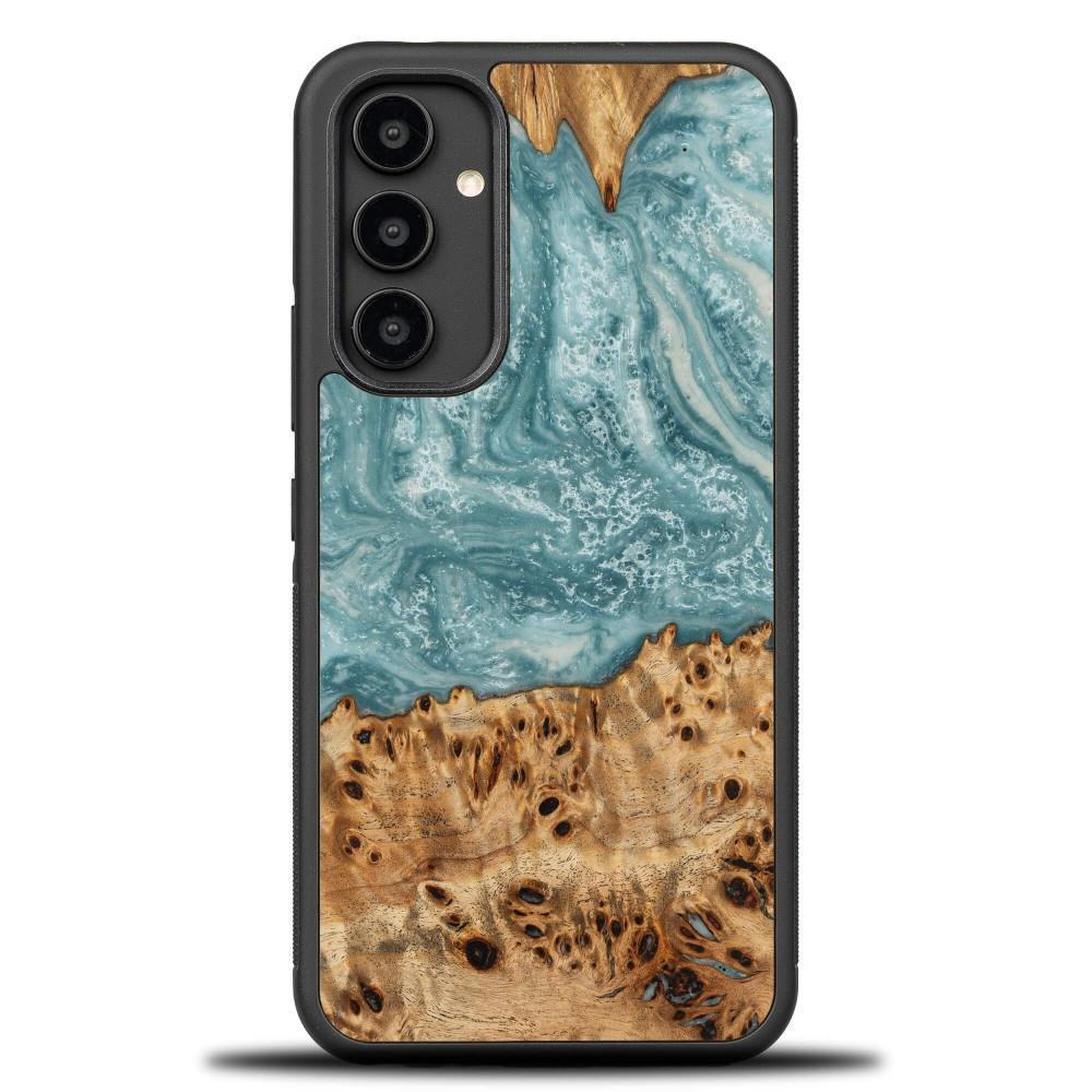 Estojo de madeira e resina para Samsung Galaxy A54 5G Bewood Unique Uran - azul e branco
