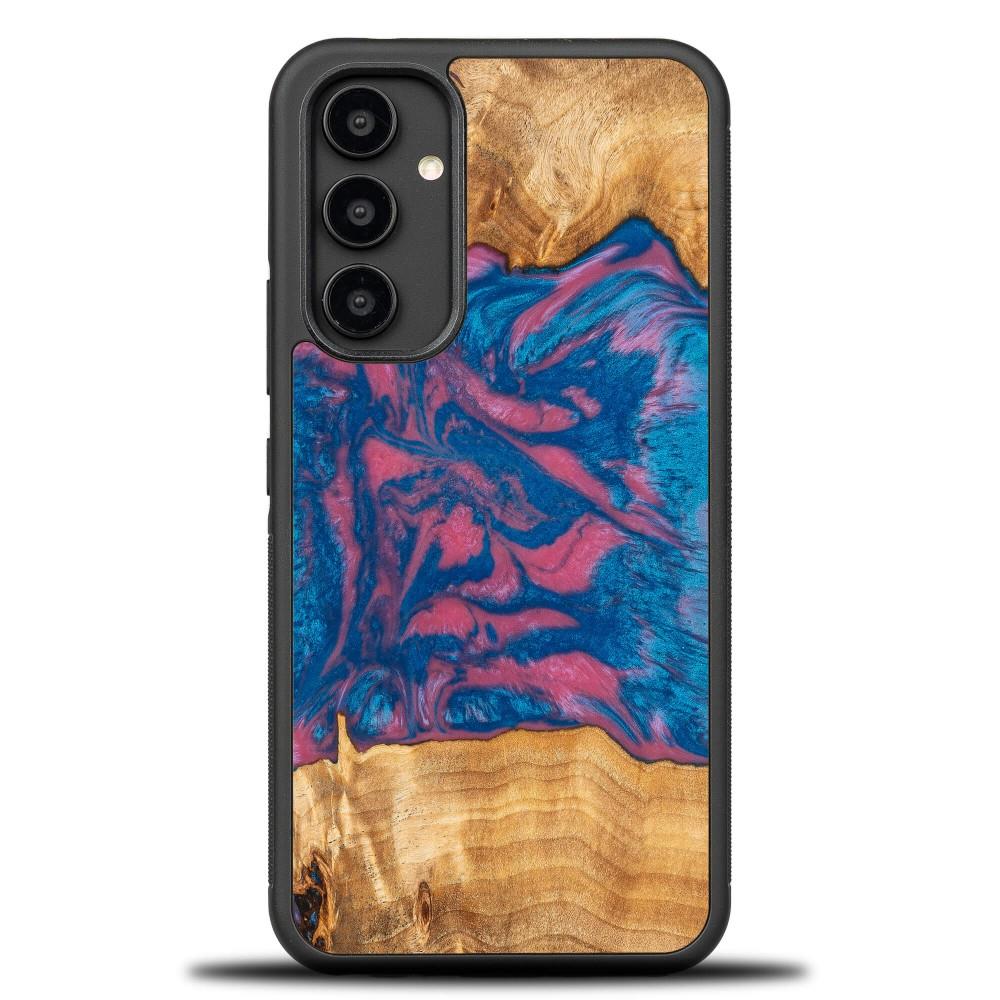 Estojo de madeira e resina para Samsung Galaxy A54 5G Bewood Unique Vegas - rosa e azul